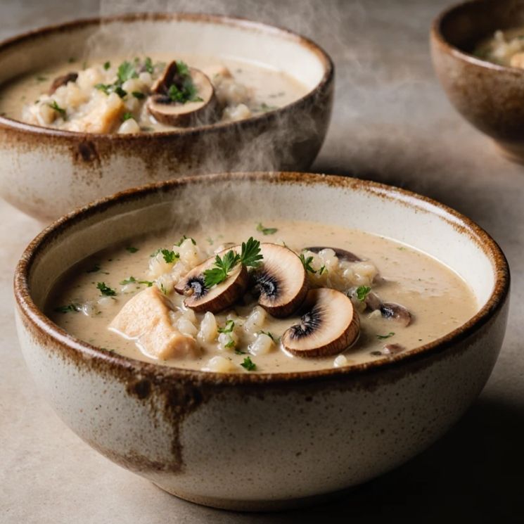 Mushroom Chicken and Wild Rice Soup
